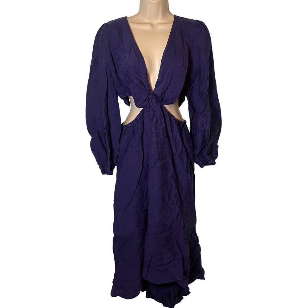 A New Day Women's Dress L Long Sleeve Twist Maxi Cut Out Size‎ Blue Vacation